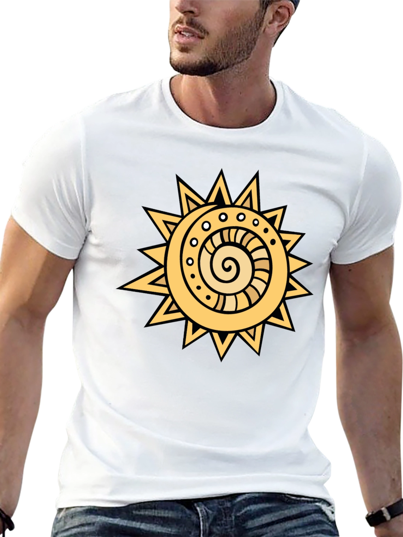 Tribal Sun Graphic Tee - Black Cotton T-Shirt