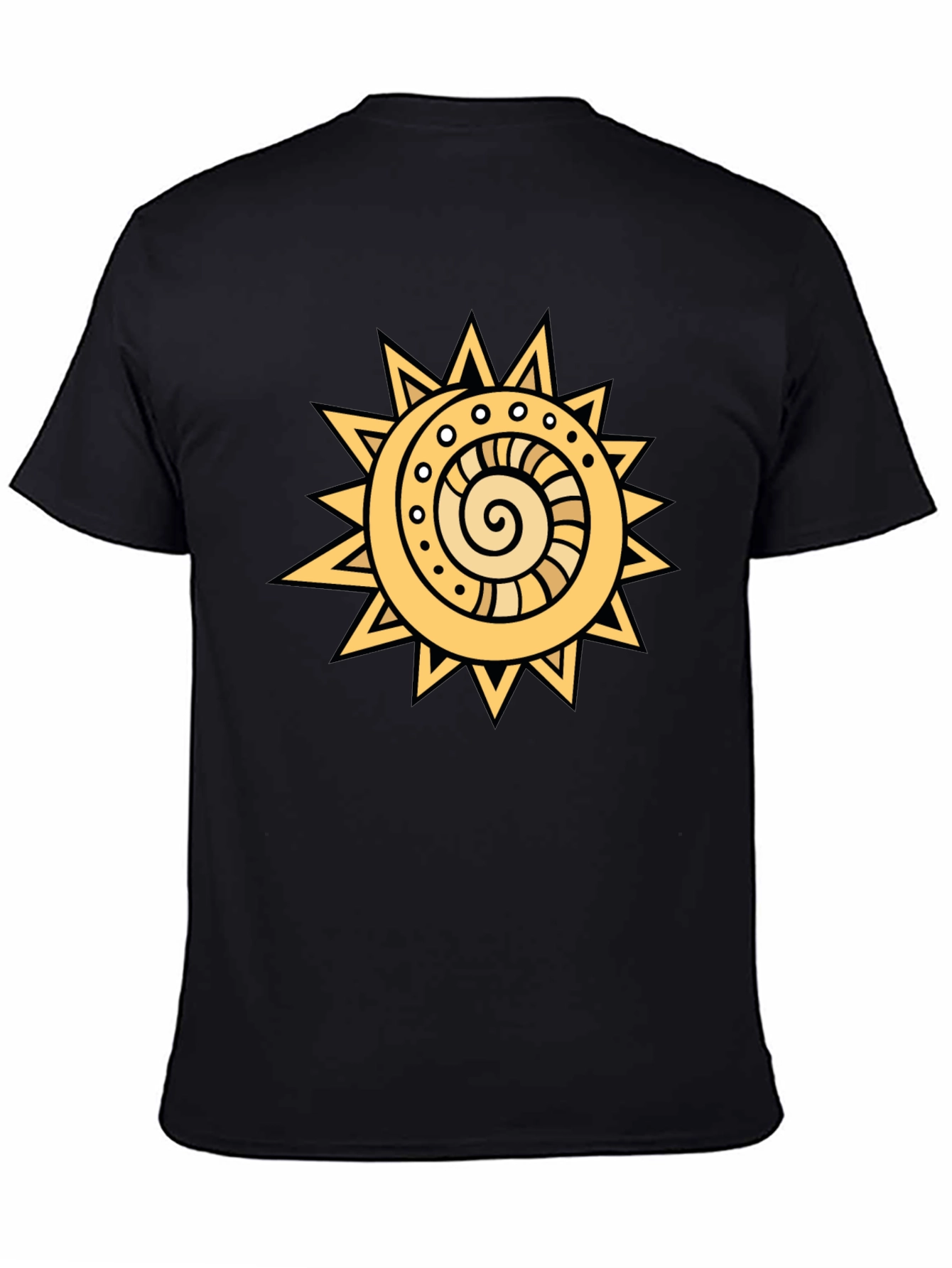 Tribal Sun Graphic Tee - Black Cotton T-Shirt