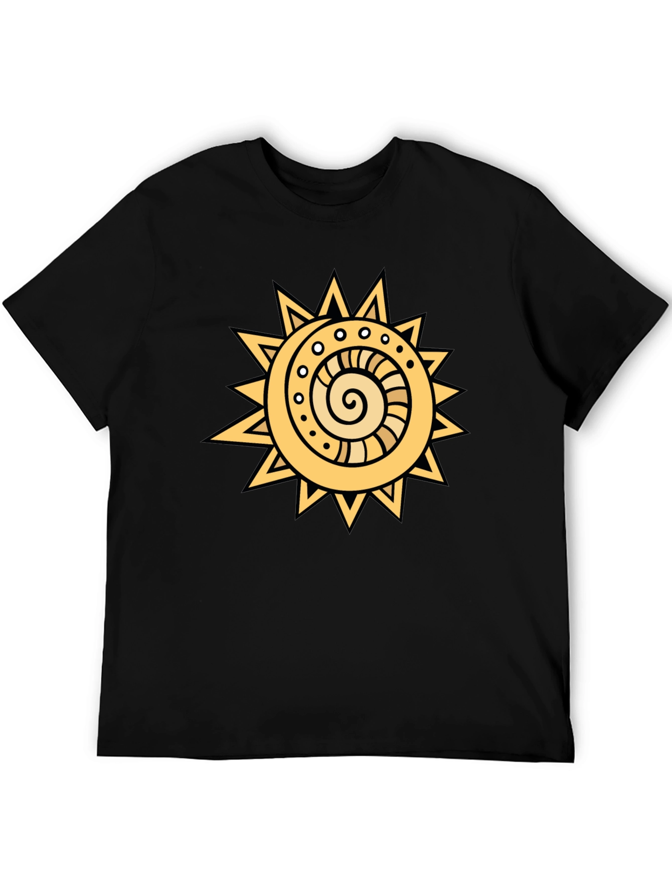 Tribal Sun Graphic Tee - Black Cotton T-Shirt