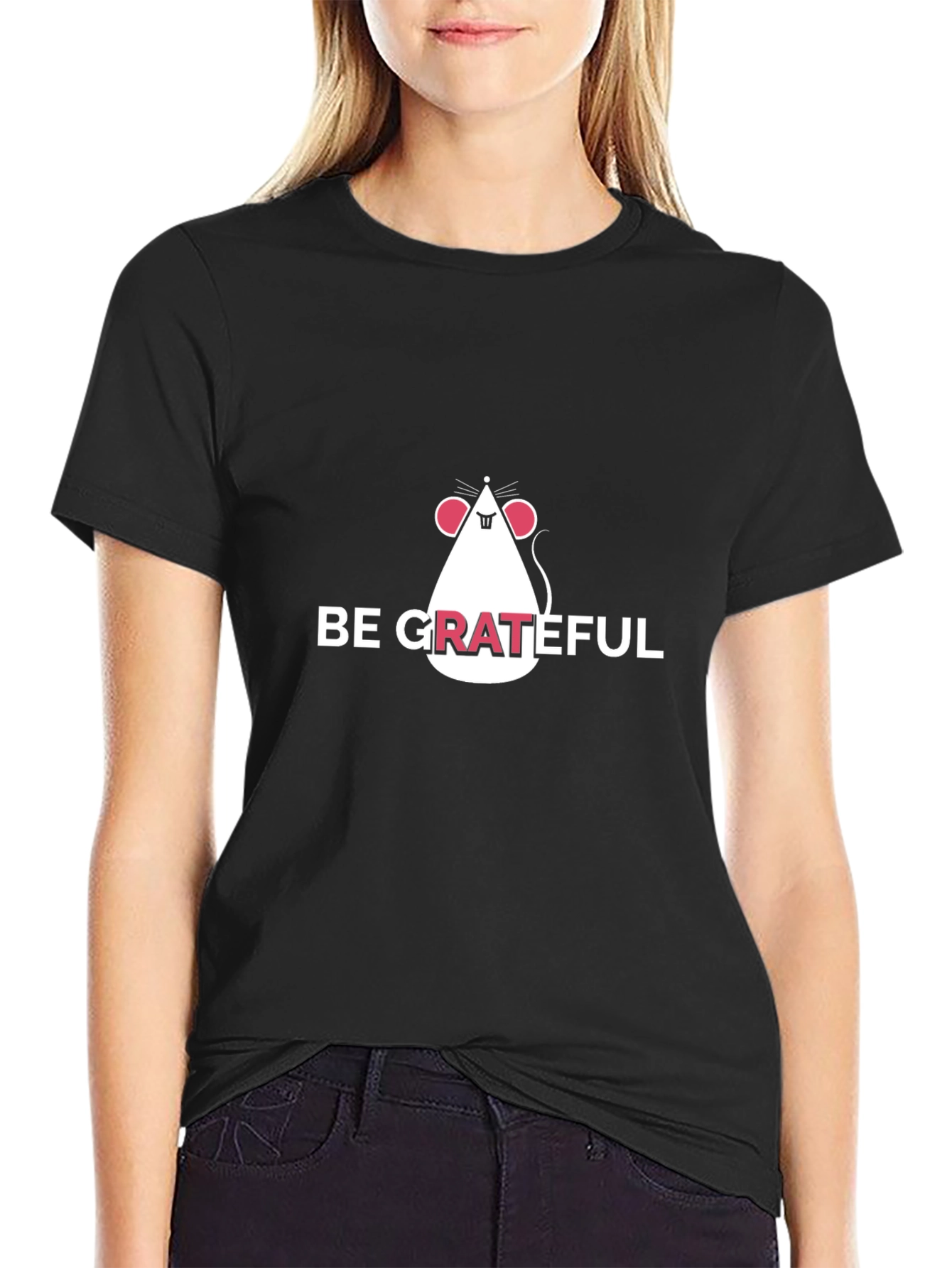 Be Grateful Mouse Graphic Tee - Stylish Black T-Shirt