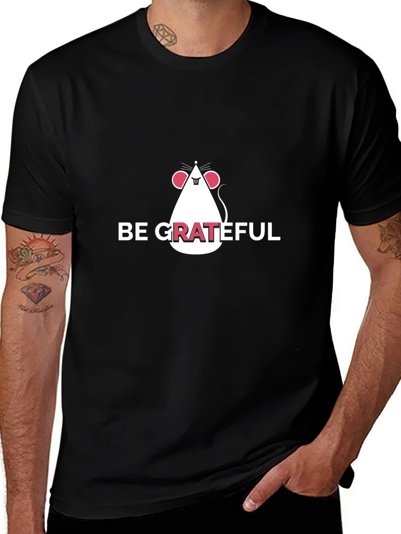 Be Grateful Mouse Graphic Tee - Stylish Black T-Shirt