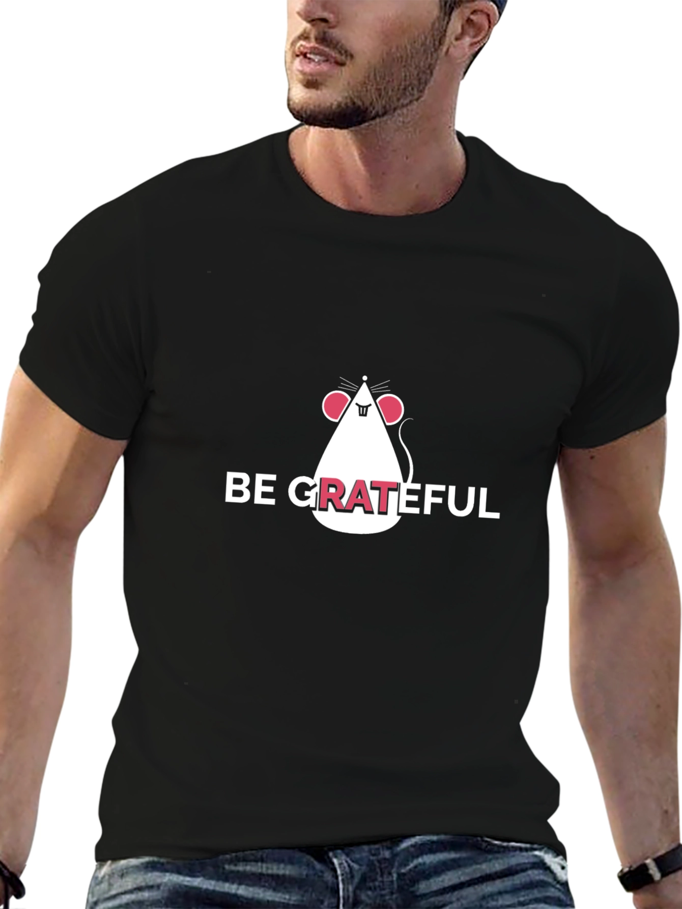 Be Grateful Mouse Graphic Tee - Stylish Black T-Shirt