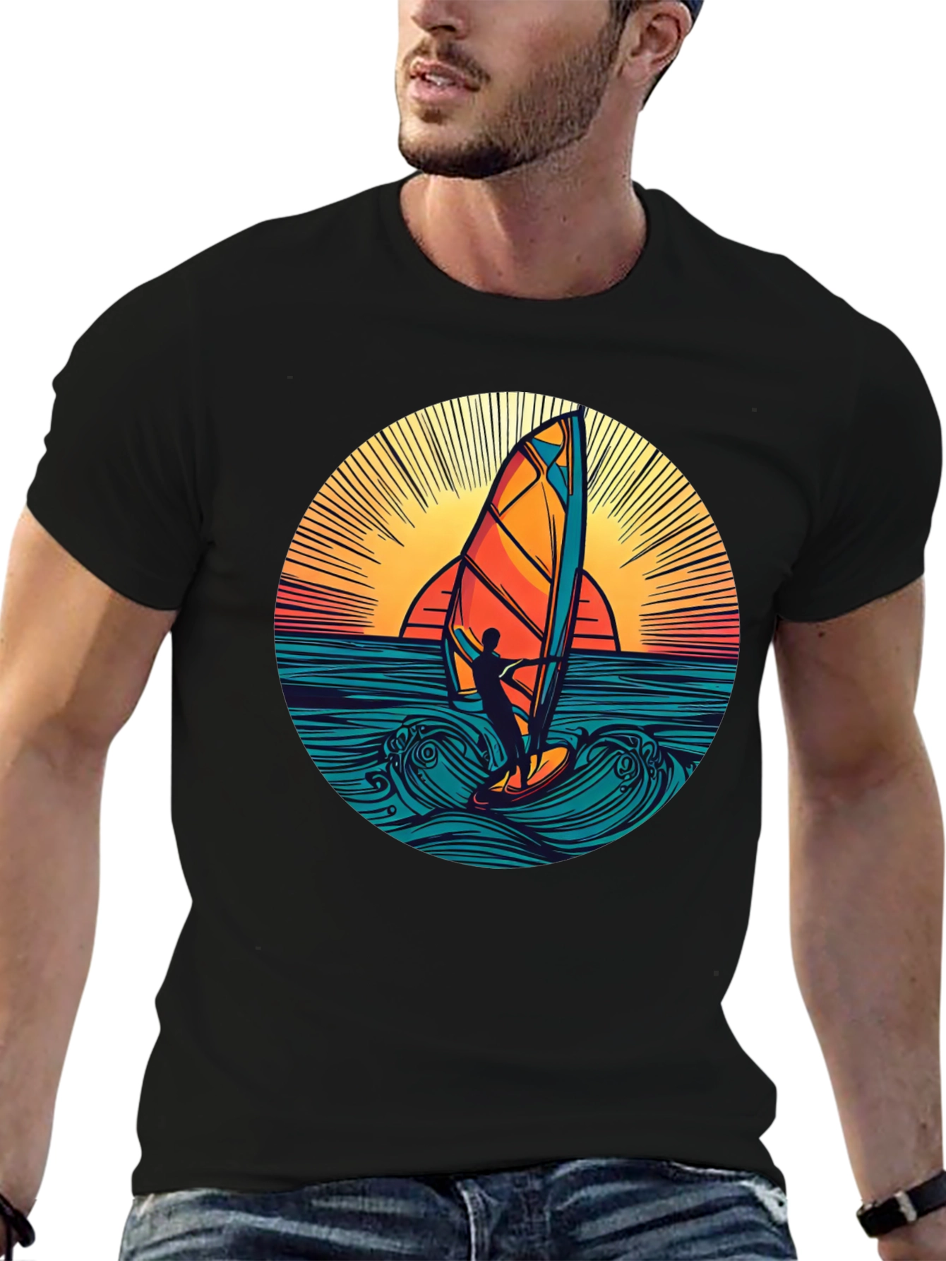Windsurfer Sunset Graphic T-Shirt