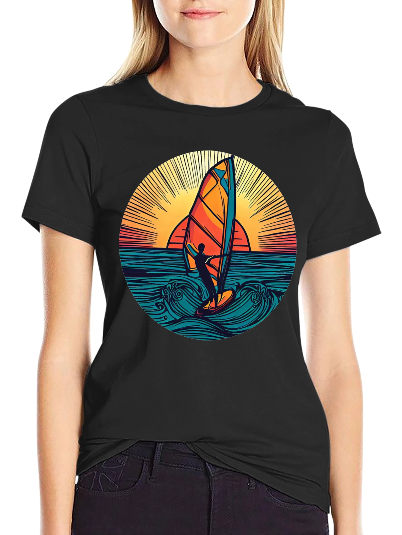 Windsurfer Sunset Graphic T-Shirt