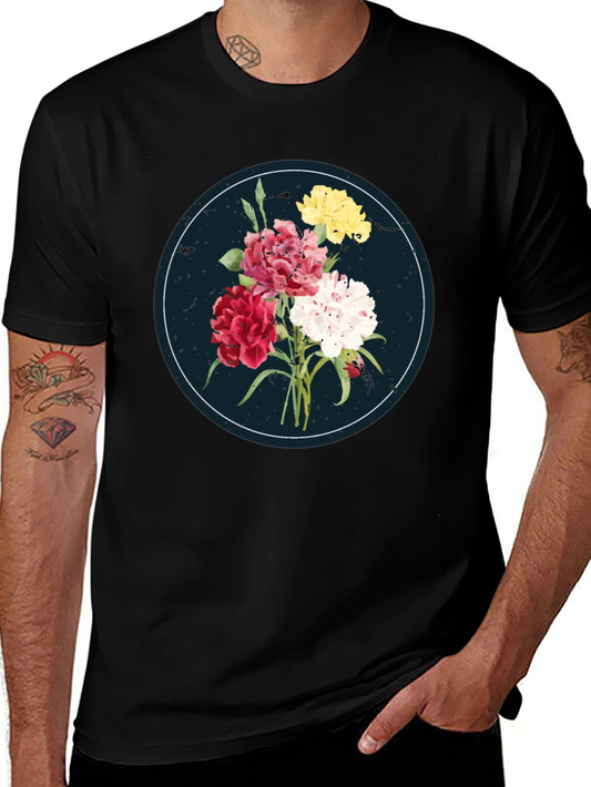 Floral Bouquet Graphic Tee - Stylish Mens Black T-Shirt