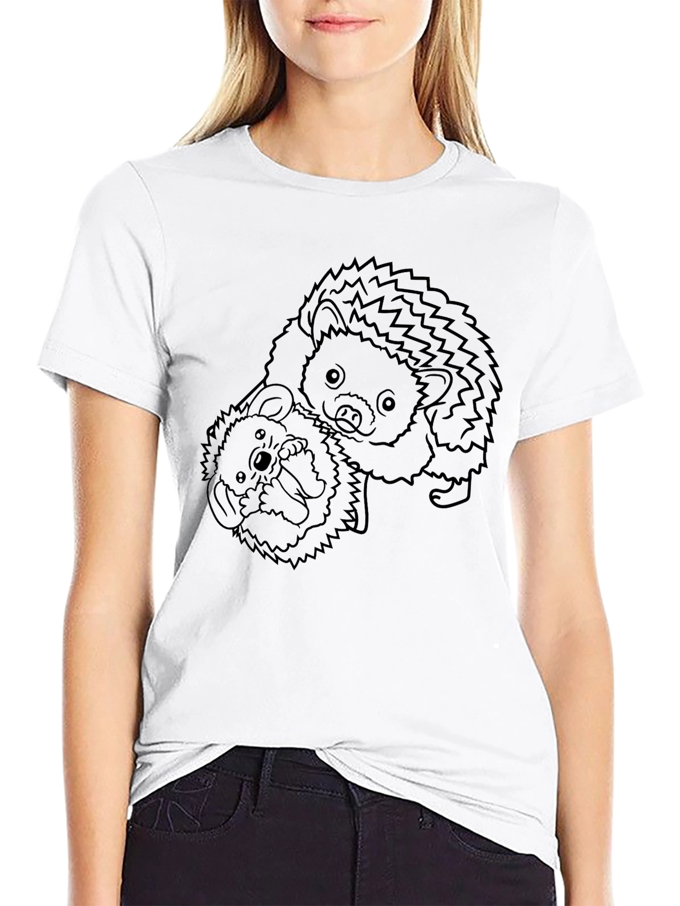 Hedgehog Graphic Tee - Black Cotton T-Shirt