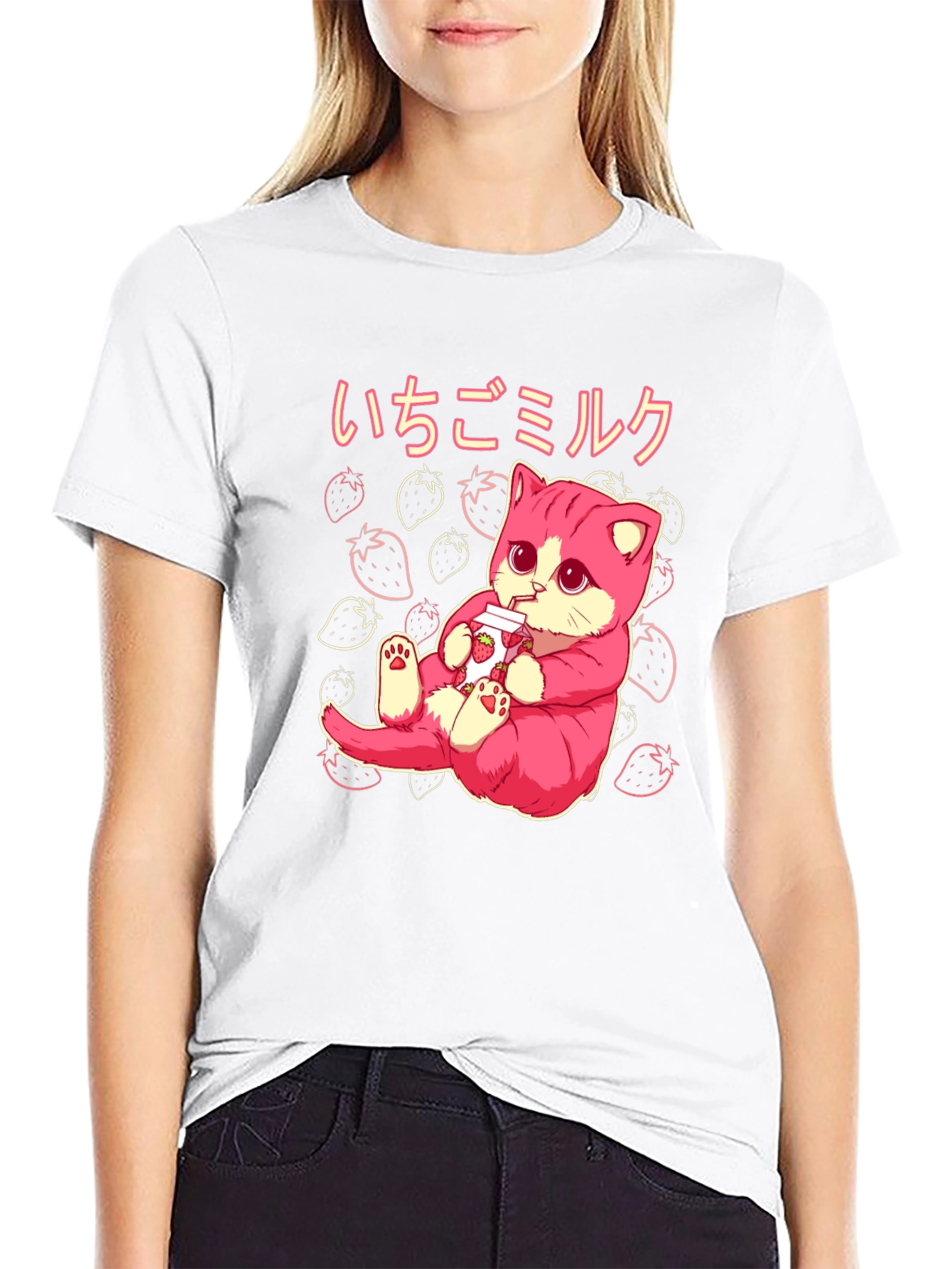 Strawberry Milk Kawaii Cat T-Shirt