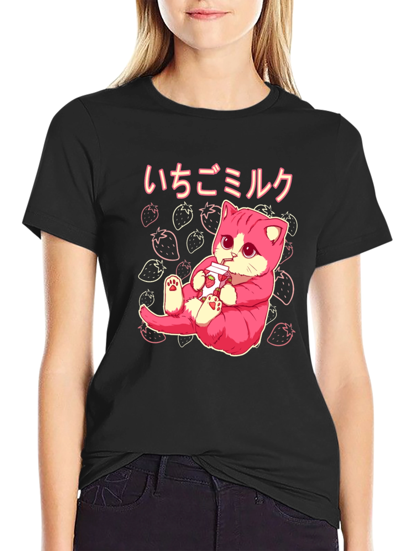 Strawberry Milk Kawaii Cat T-Shirt