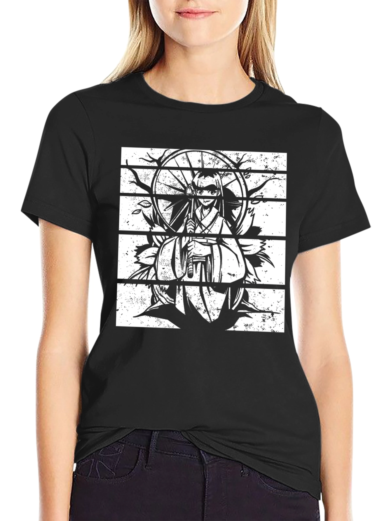 Black Anime Graphic Tee - Stylish Manga Print Shirt