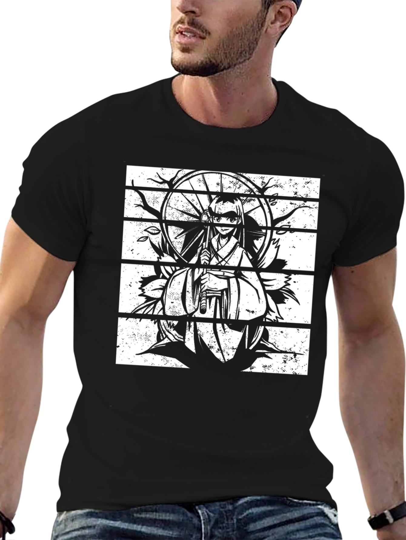 Black Anime Graphic Tee - Stylish Manga Print Shirt