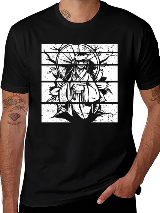 Black Anime Graphic Tee - Stylish Manga Print Shirt