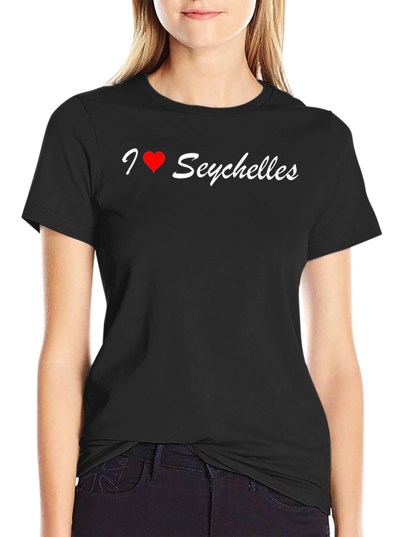 I Love Seychelles T-Shirt - Black Crew Neck Tee