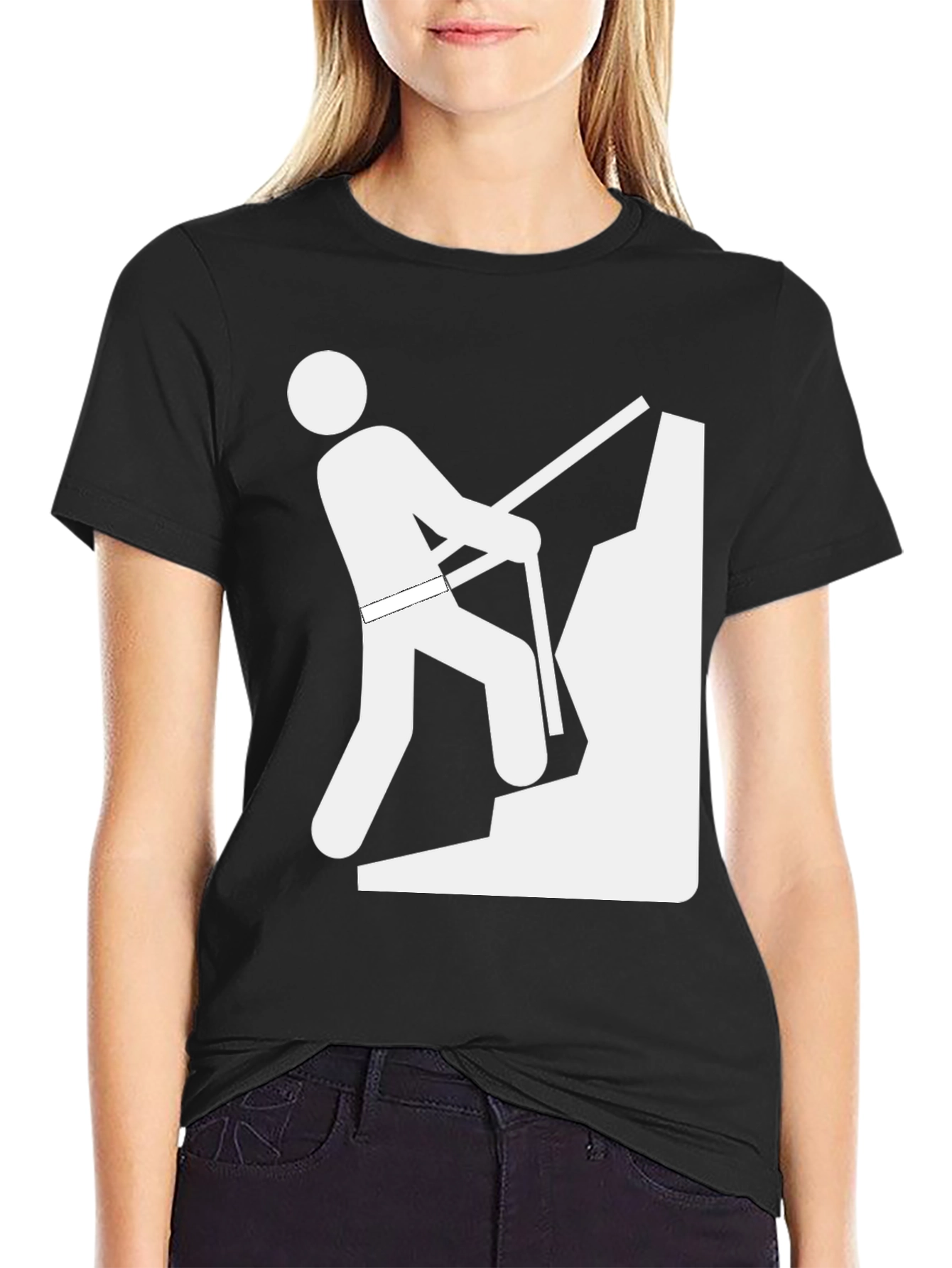 Climbing Man Graphic Tee - Black Cotton T-Shirt