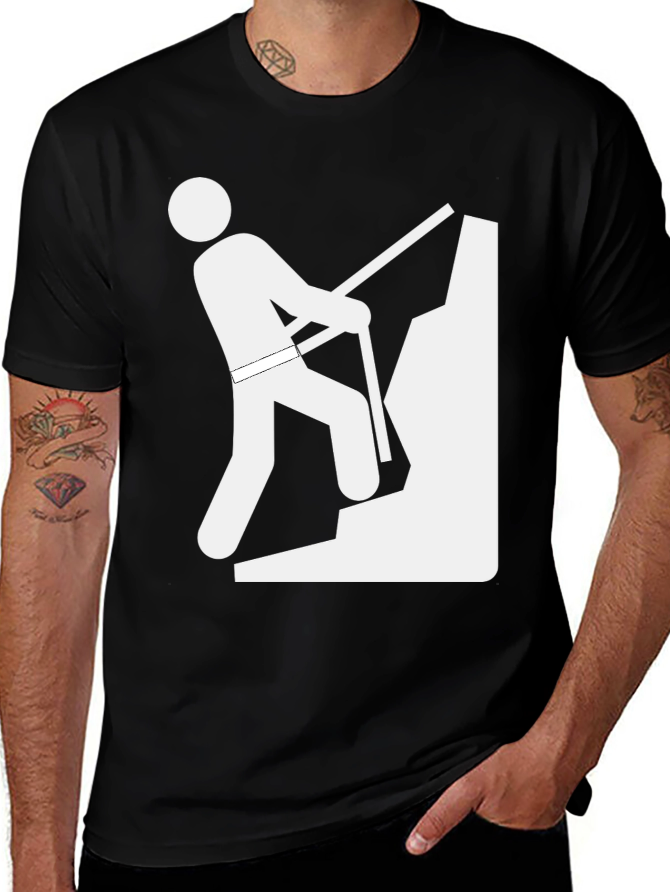 Climbing Man Graphic Tee - Black Cotton T-Shirt