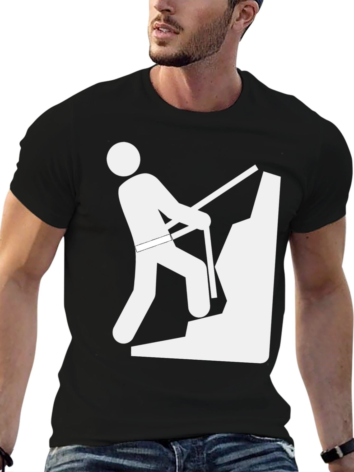 Climbing Man Graphic Tee - Black Cotton T-Shirt
