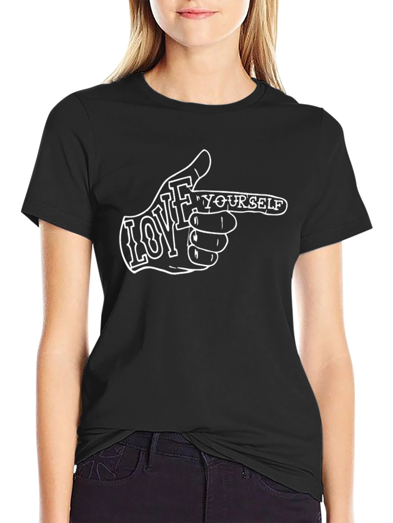 Love Yourself Graphic Tee - Black Crew Neck Shirt