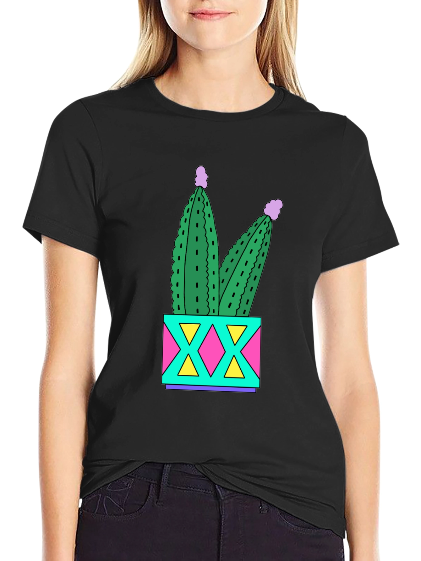 Fun Cactus T-Shirt - Black Cotton Graphic Tee
