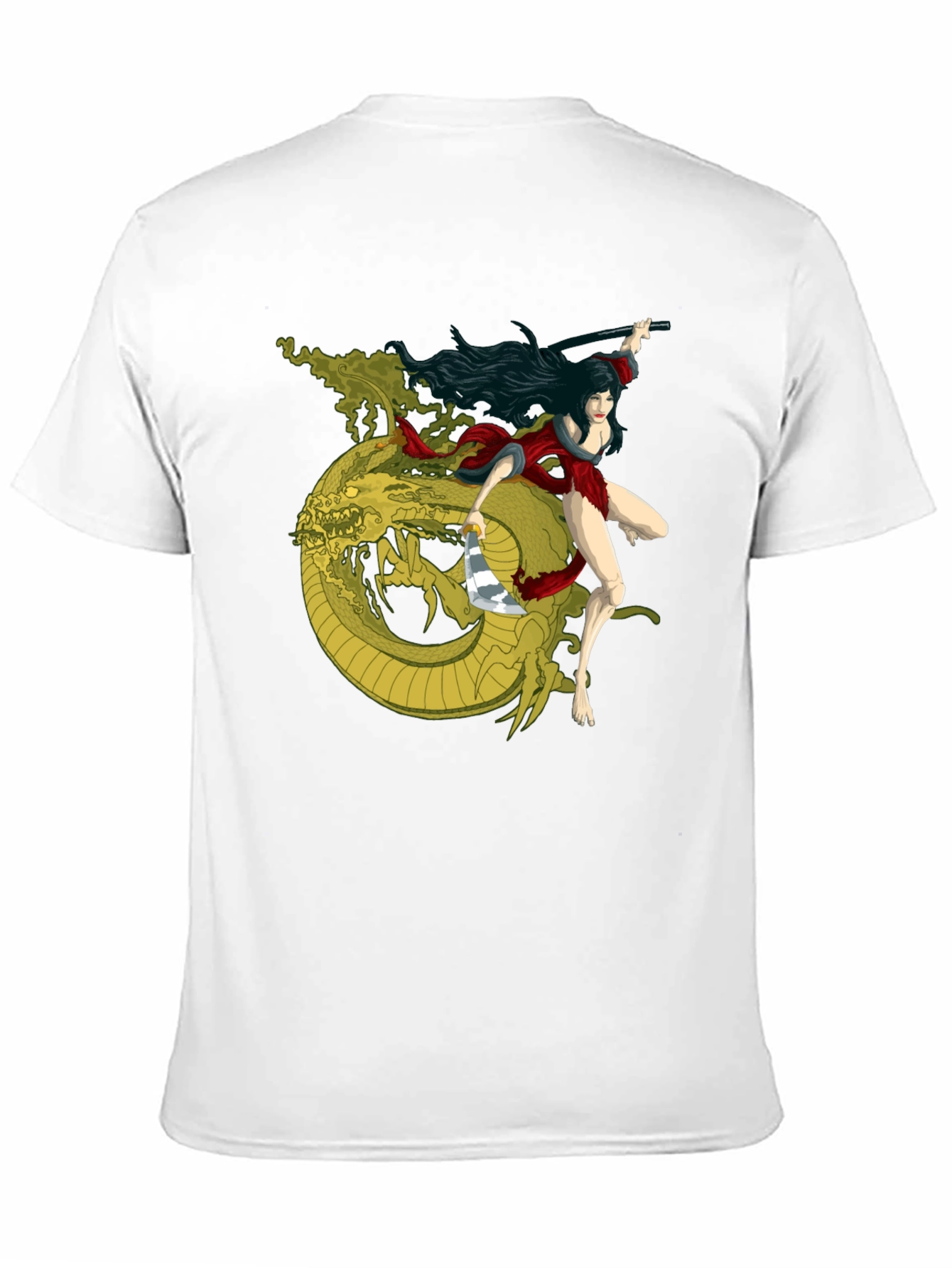 Warrior Woman & Dragon Graphic Tee - Black