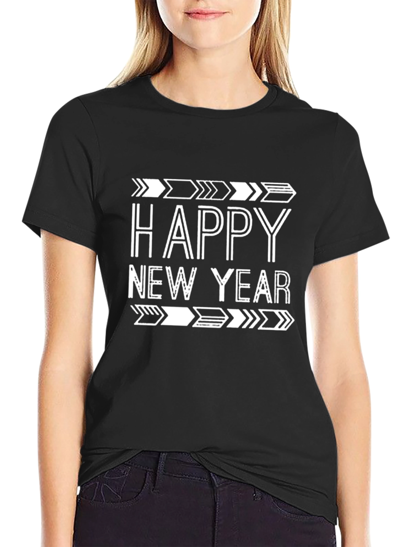 Happy New Year Graphic Print Black T-Shirt