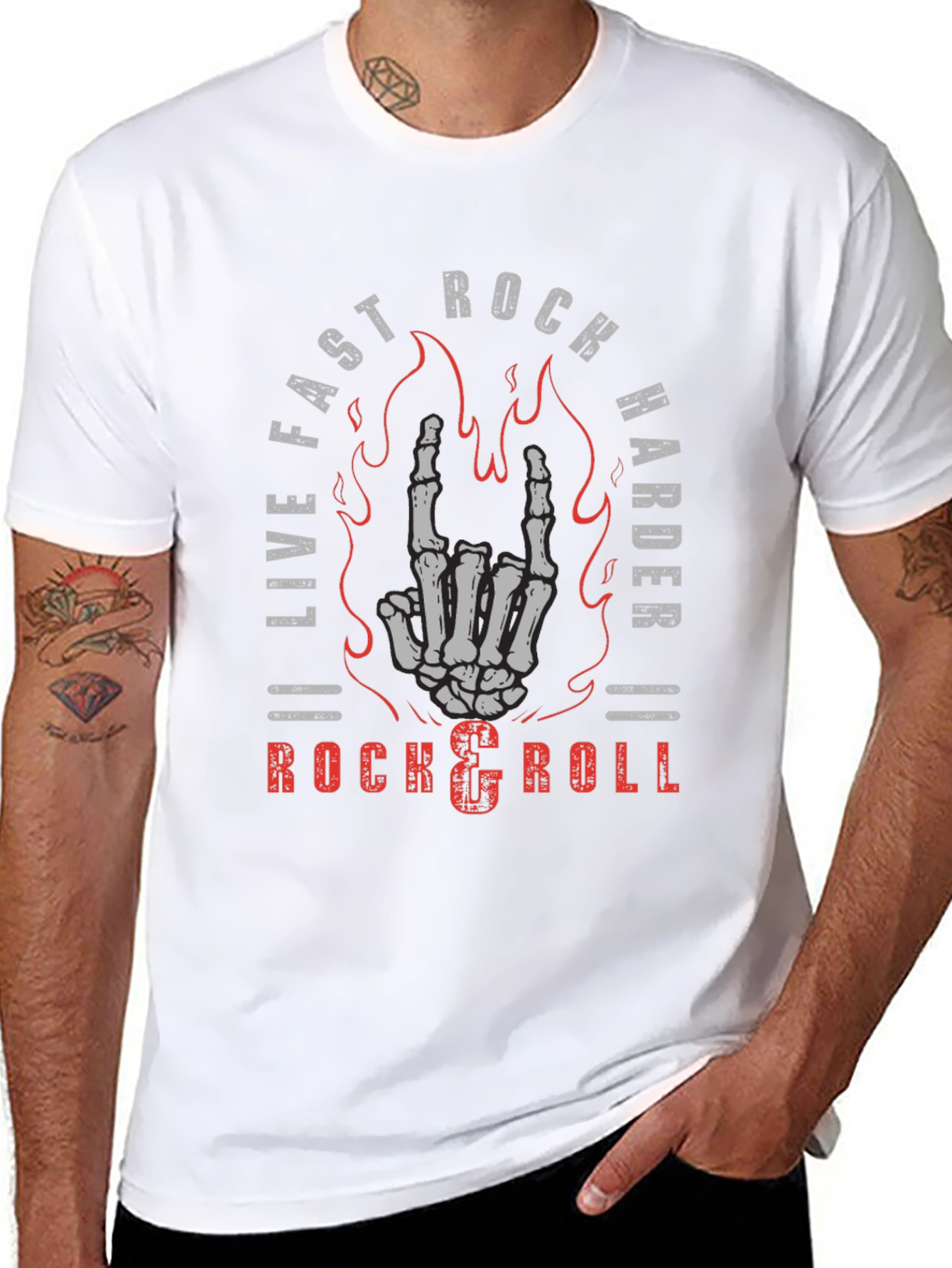 Live Fast Rock Harder Skeleton Hand T-Shirt