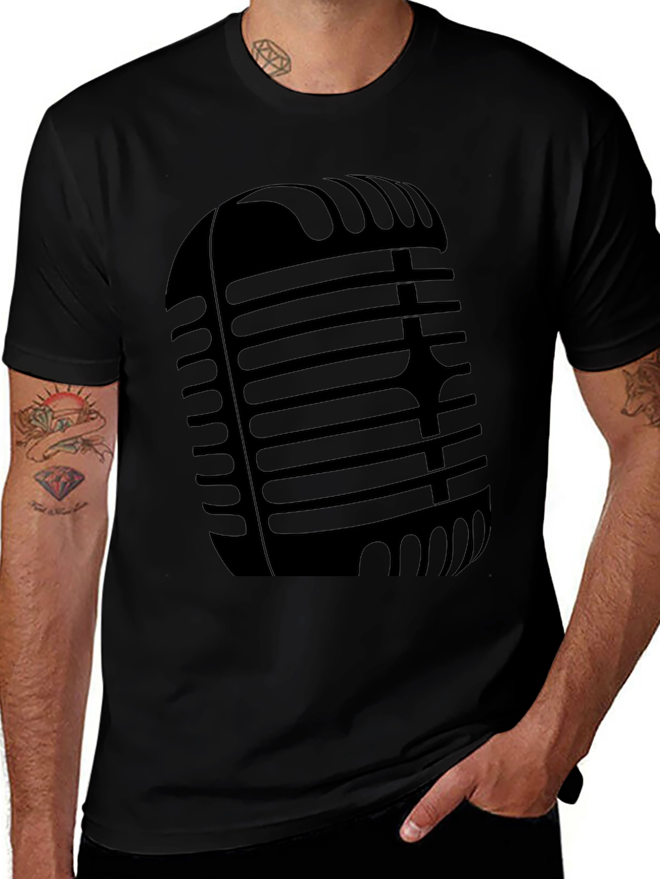 Retro Microphone Graphic Tee - Classic Black T-Shirt