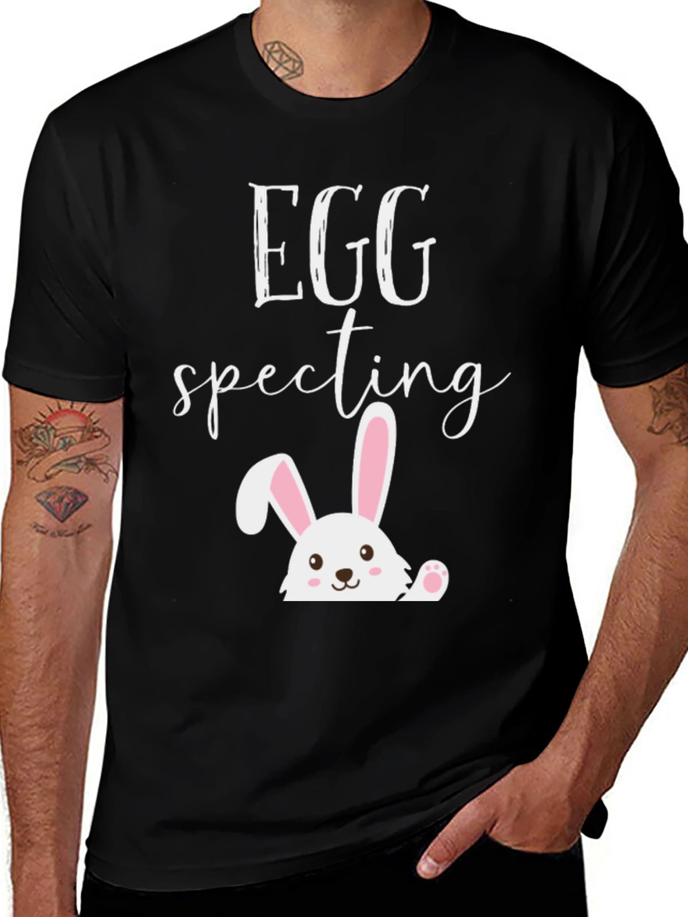 Eggspecting Easter Bunny Black Graphic T-Shirt
