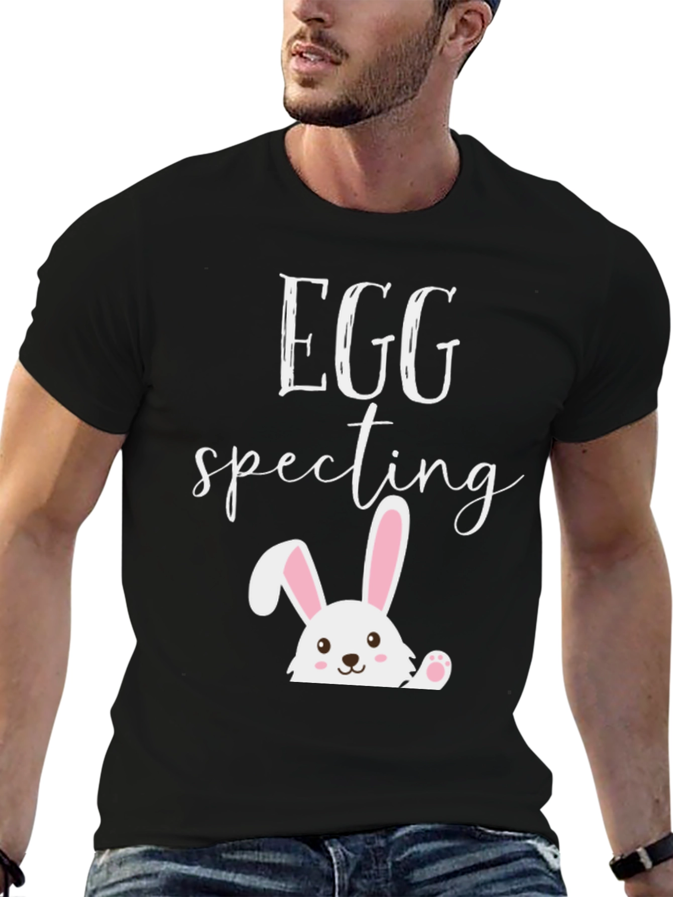 Eggspecting Easter Bunny Black Graphic T-Shirt