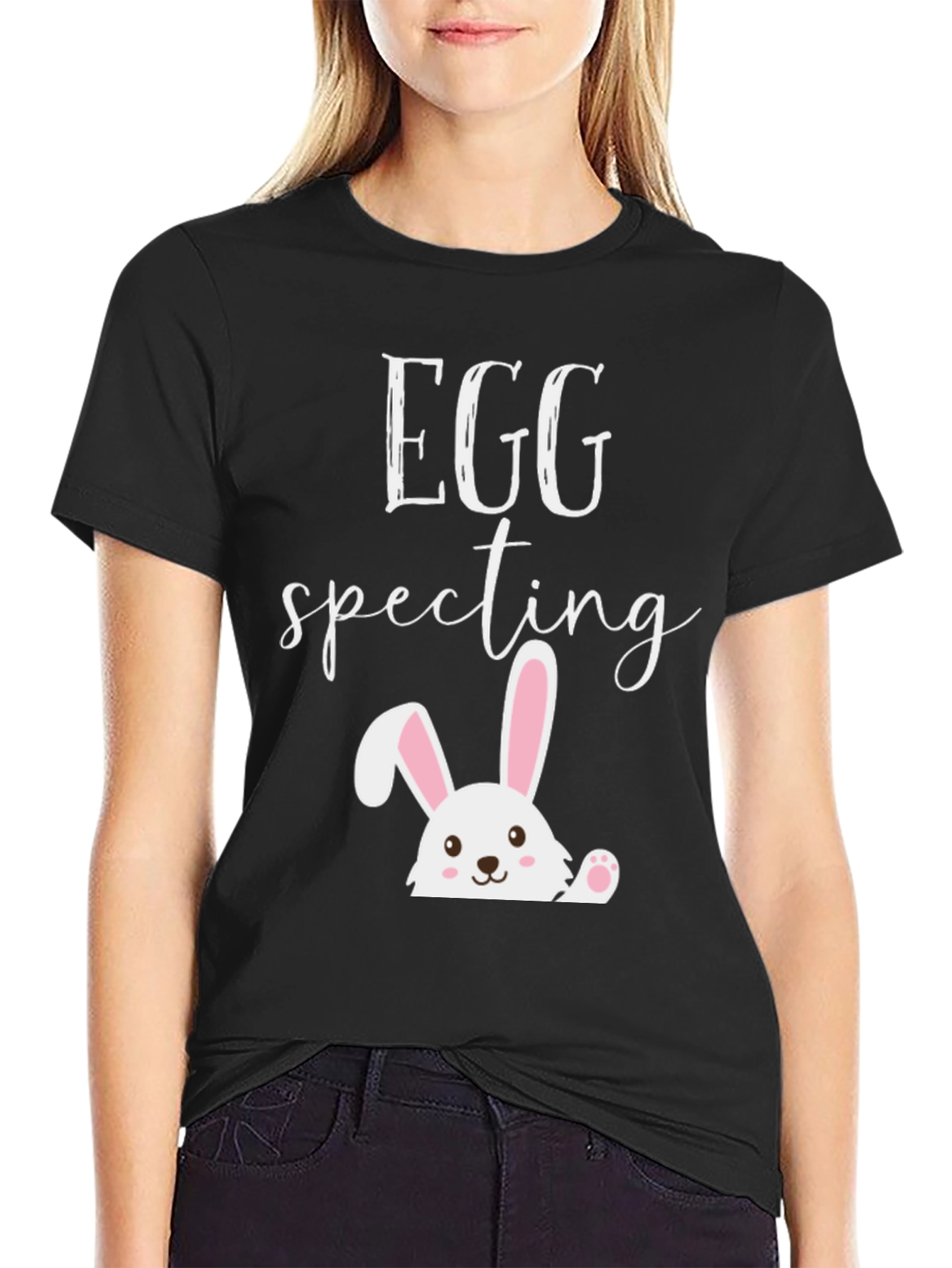 Eggspecting Easter Bunny Black Graphic T-Shirt