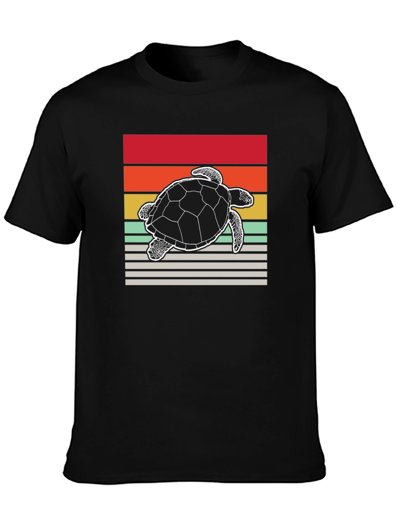 Retro Turtle Graphic Tee - Black Cotton Blend