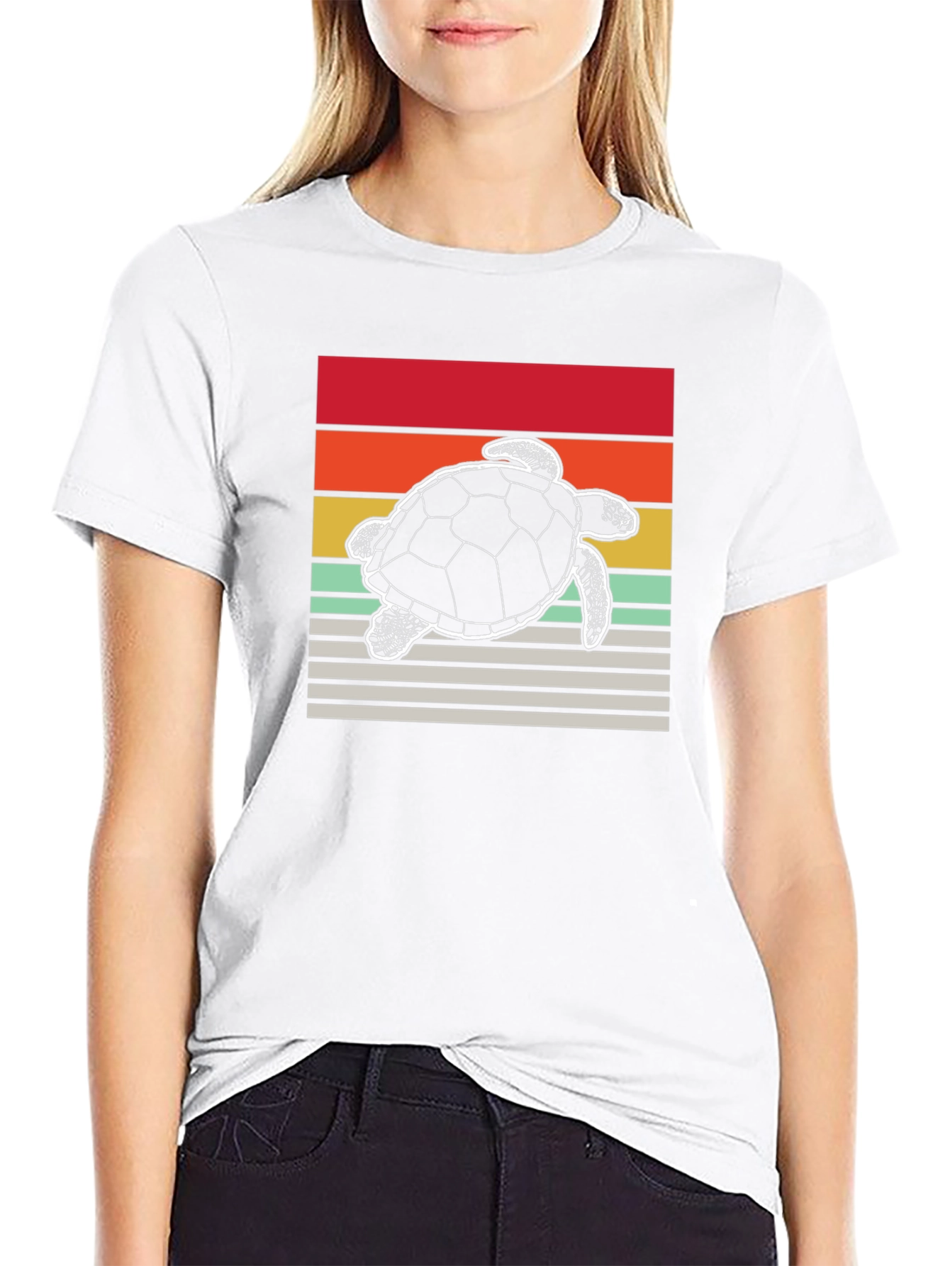 Retro Turtle Graphic Tee - Black Cotton Blend