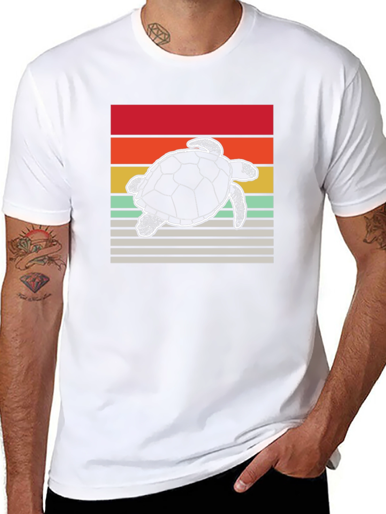 Retro Turtle Graphic Tee - Black Cotton Blend