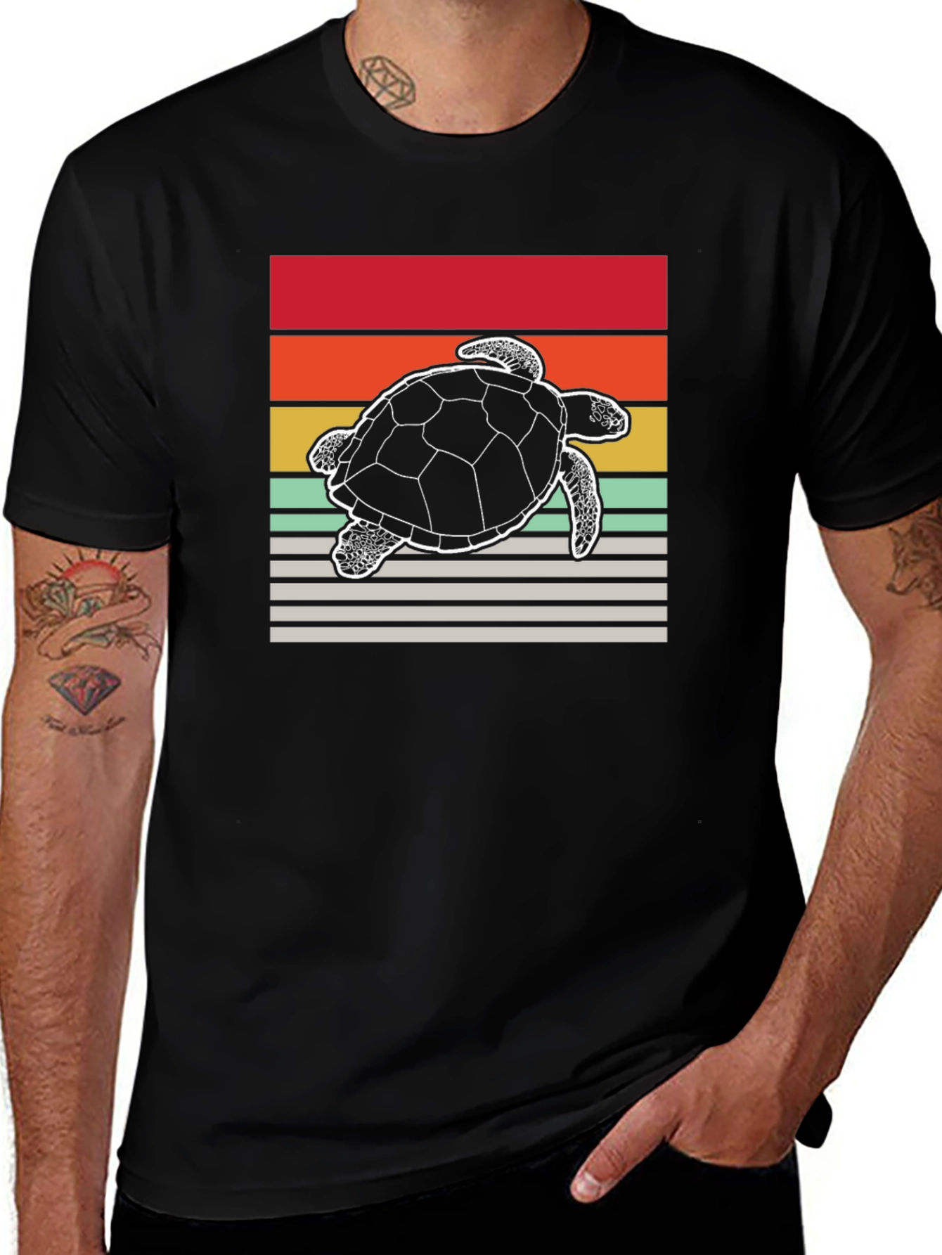 Retro Turtle Graphic Tee - Black Cotton Blend