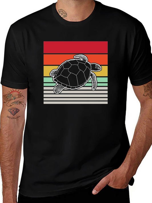 Retro Turtle Graphic Tee - Black Cotton Blend