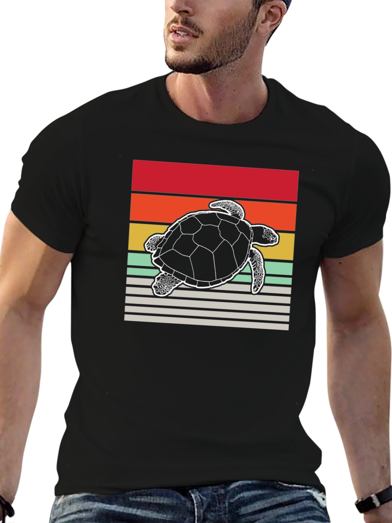 Retro Turtle Graphic Tee - Black Cotton Blend