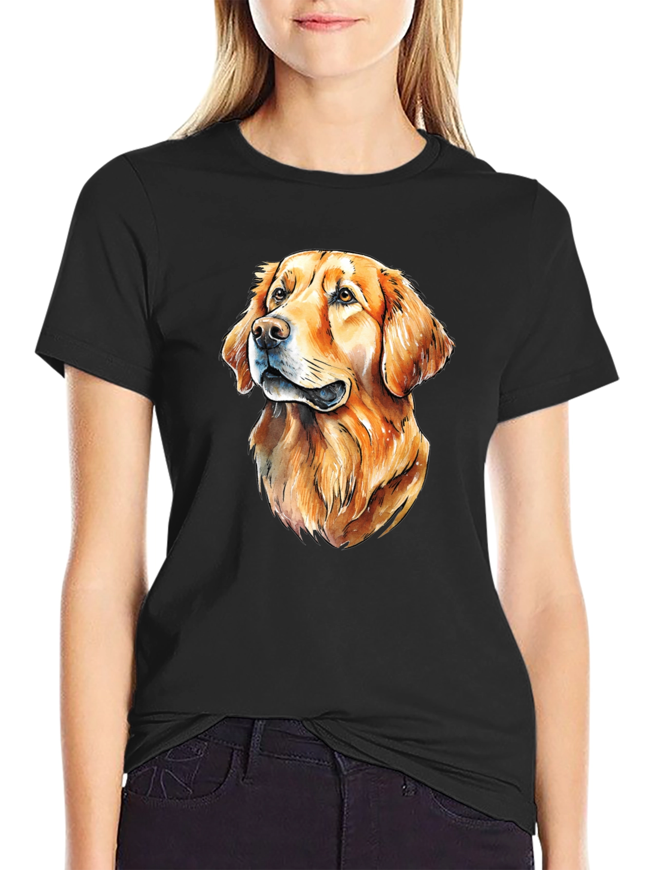 Golden Retriever Dog Graphic Tee - Black T-Shirt
