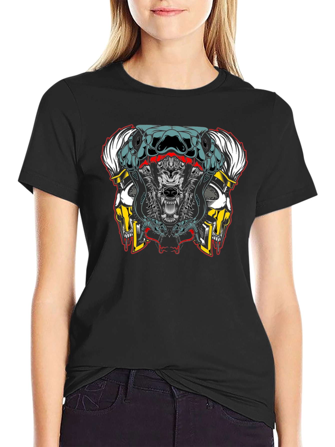 Wolf Snake Skull Graphic Tee