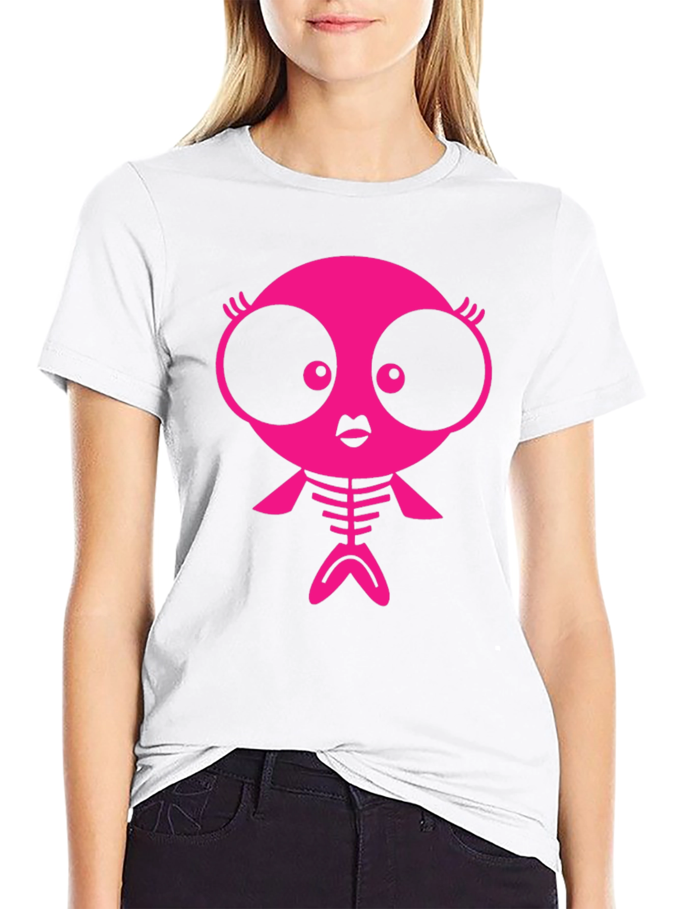 Funky Pink Creature Graphic Black T-Shirt