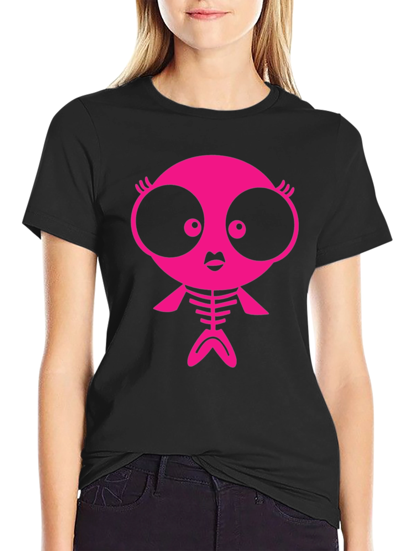 Funky Pink Creature Graphic Black T-Shirt