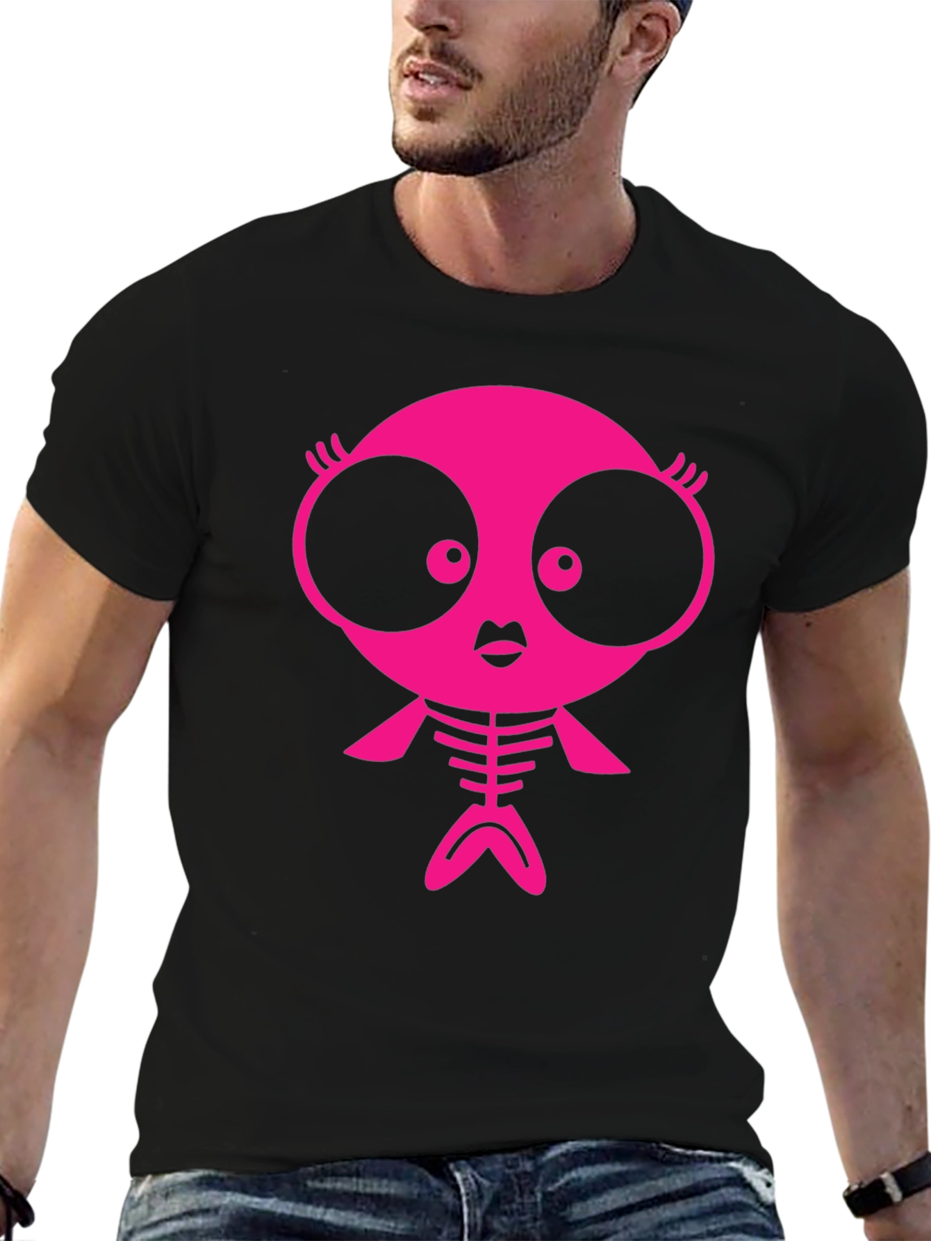 Funky Pink Creature Graphic Black T-Shirt