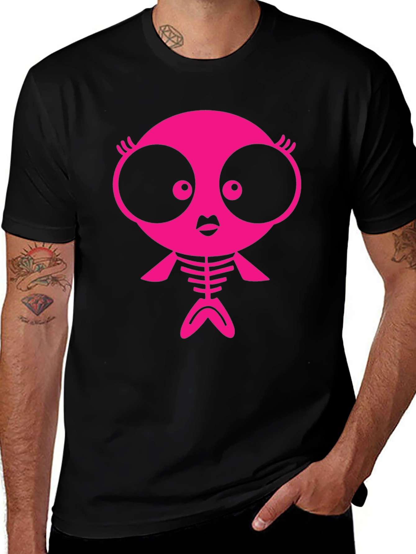 Funky Pink Creature Graphic Black T-Shirt