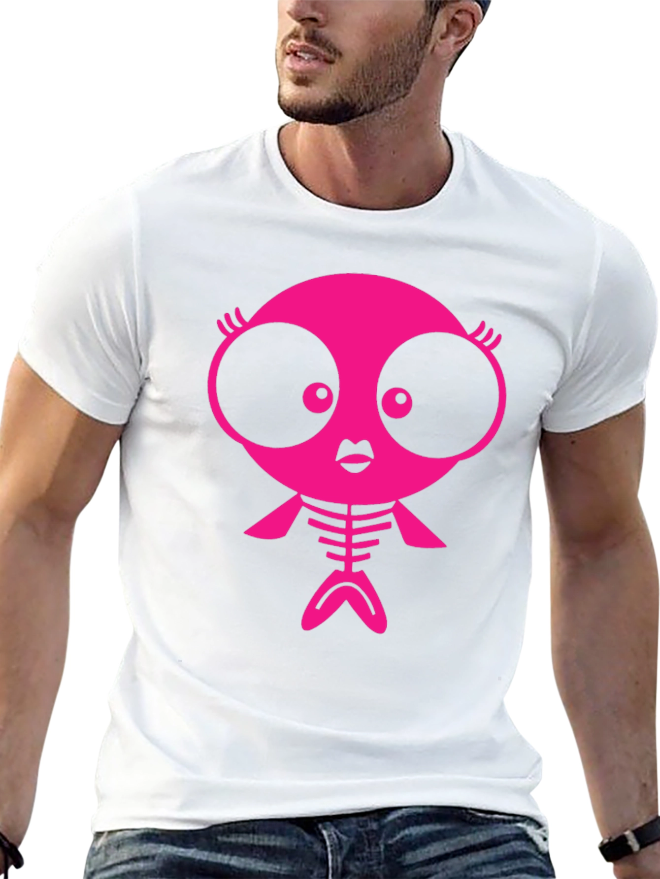 Funky Pink Creature Graphic Black T-Shirt