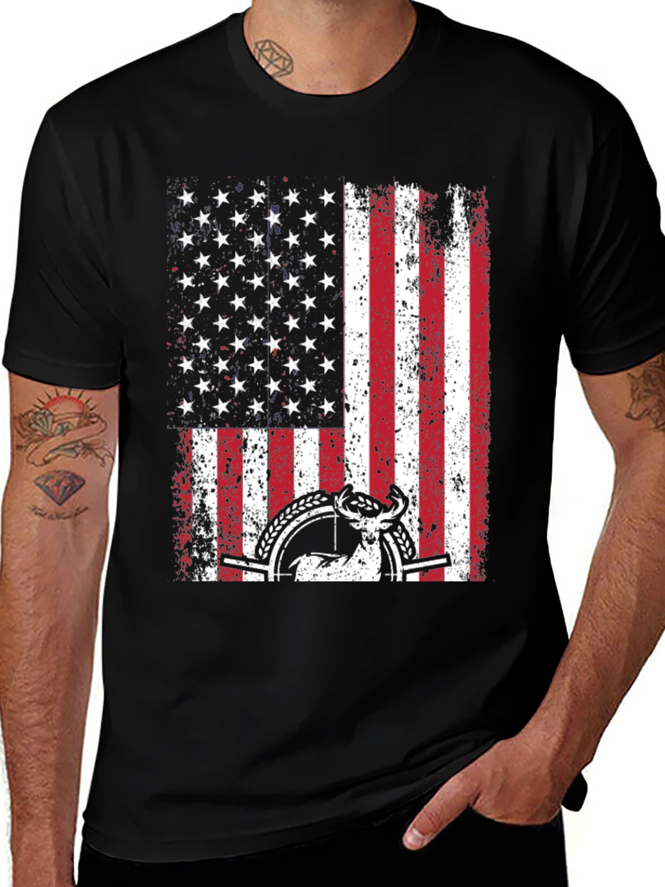 American Flag Deer Hunting Graphic Tee
