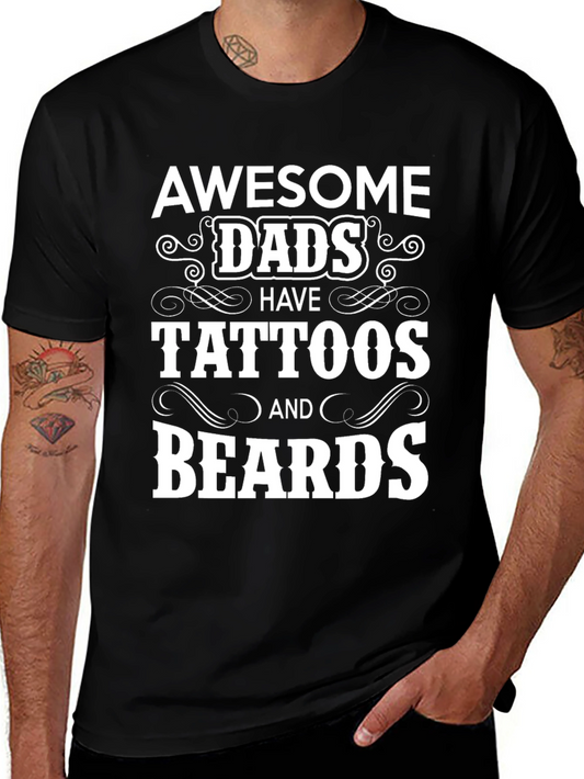 Awesome Dads Tattoos & Beards Graphic T-Shirt
