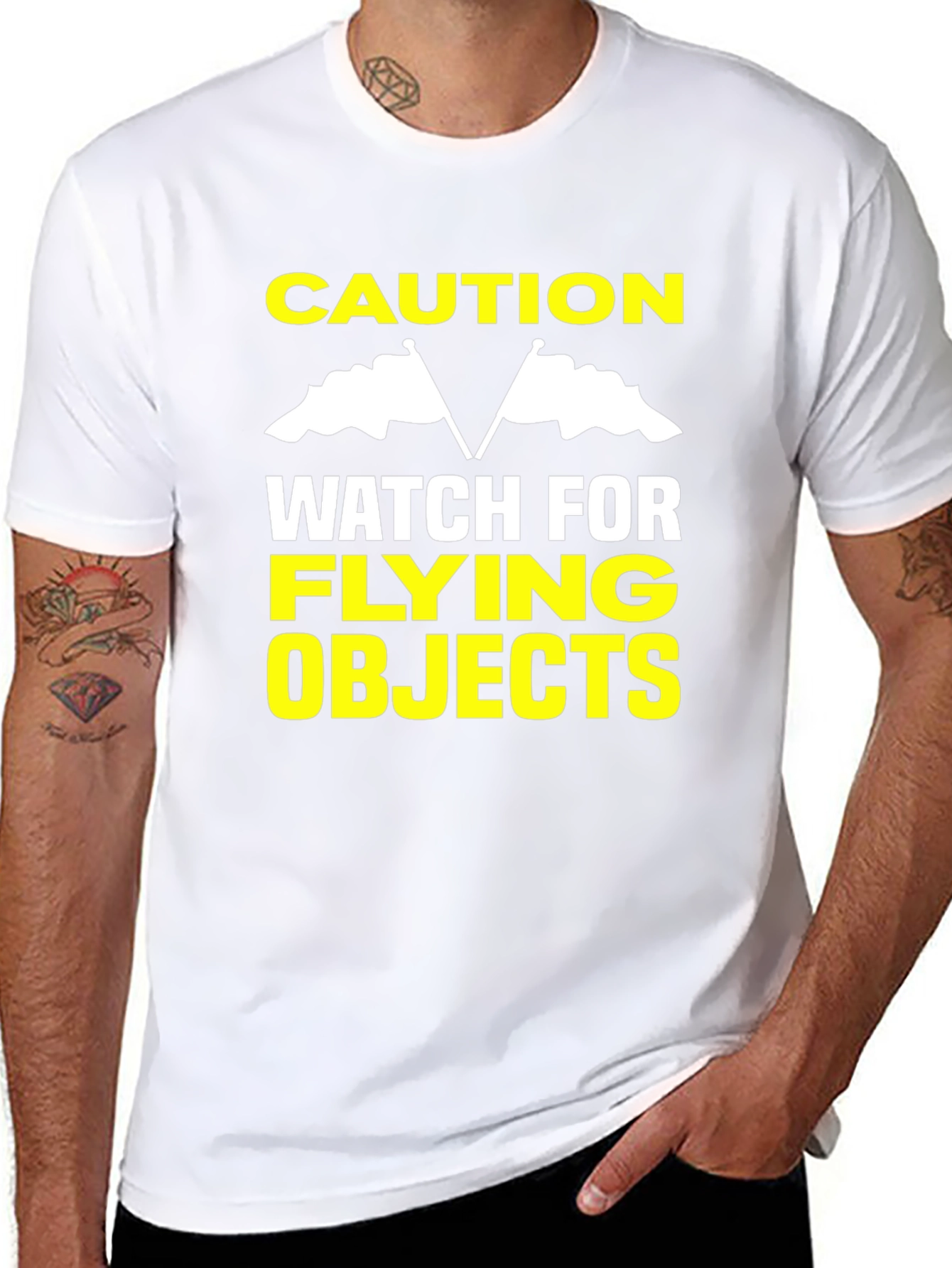 Caution Flying Objects T-Shirt - Funny Warning Tee