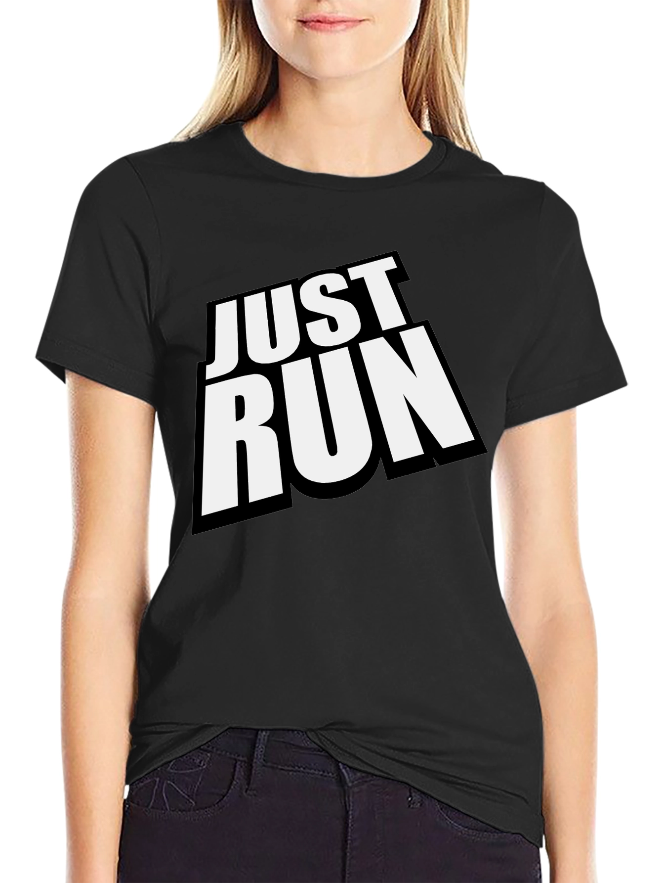 Just Run Black Graphic Tee for Active Lifestyles