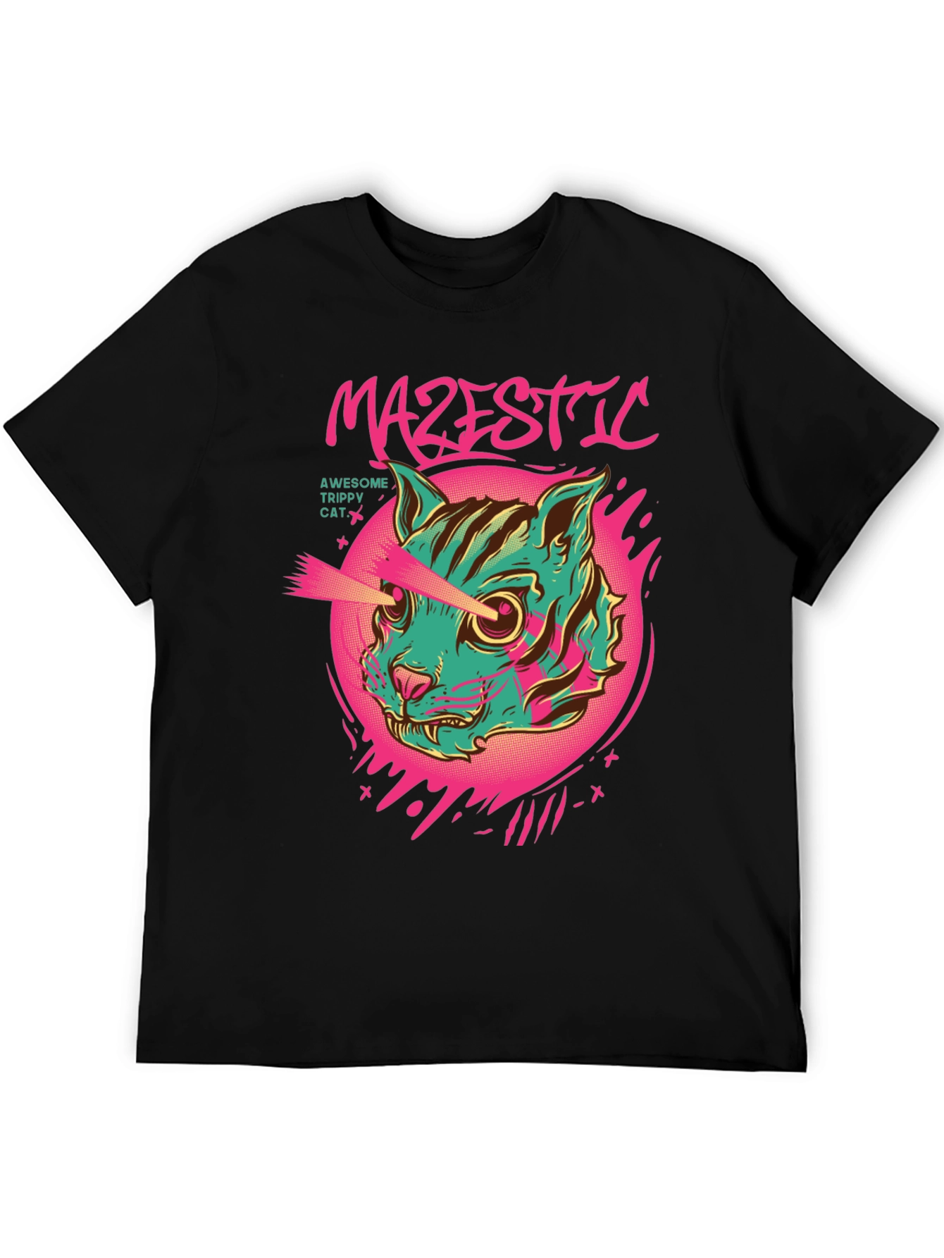 Majestic Trippy Cat Graphic Tee - Laser Eyes!