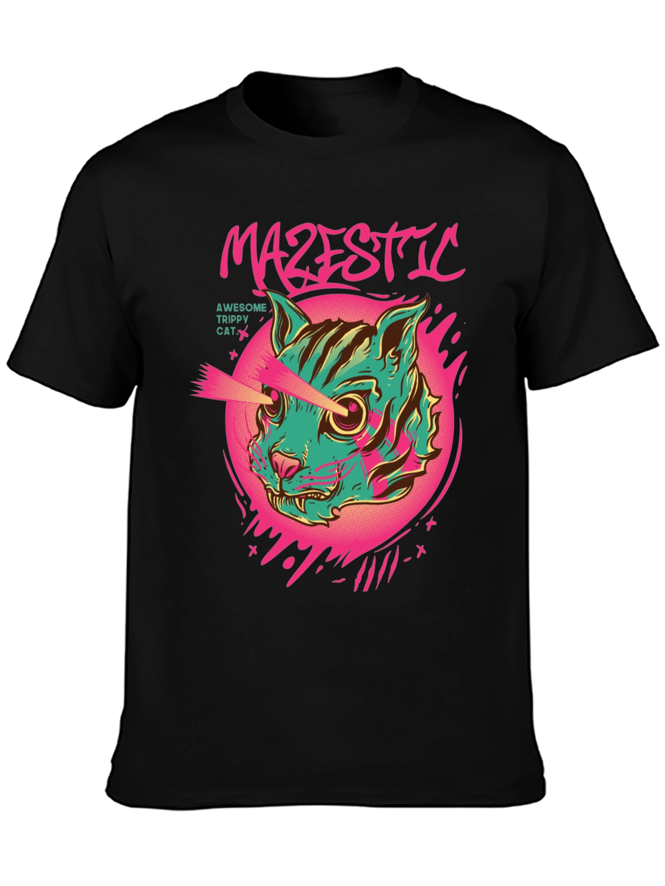 Majestic Trippy Cat Graphic Tee - Laser Eyes!