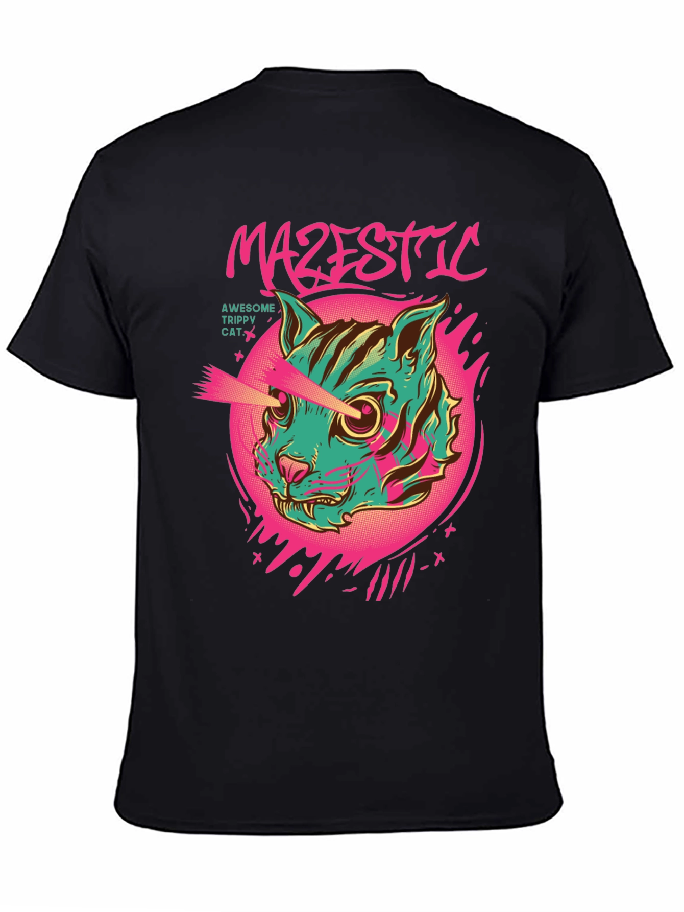 Majestic Trippy Cat Graphic Tee - Laser Eyes!