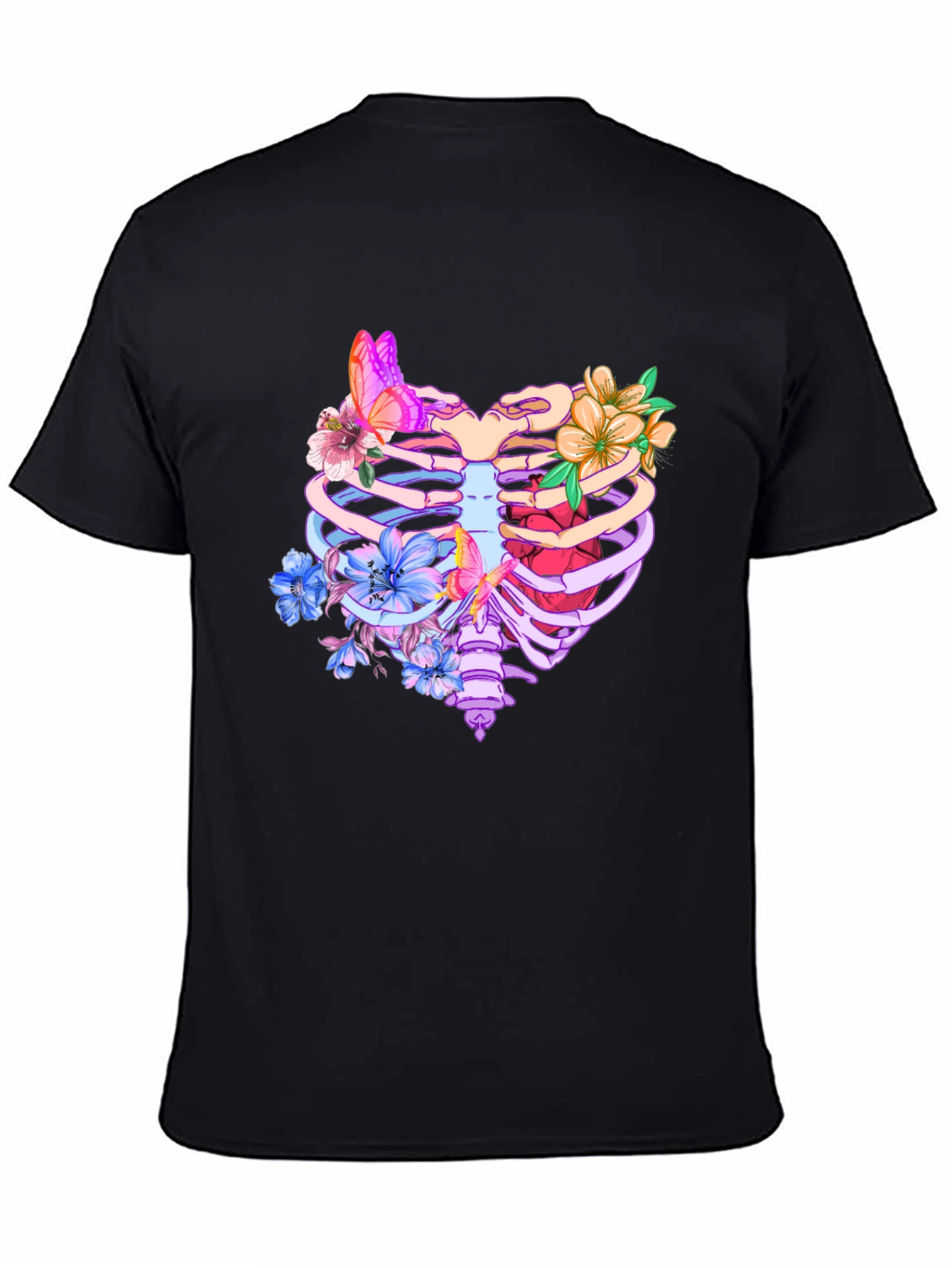 Floral Rib Cage Graphic Tee - Black