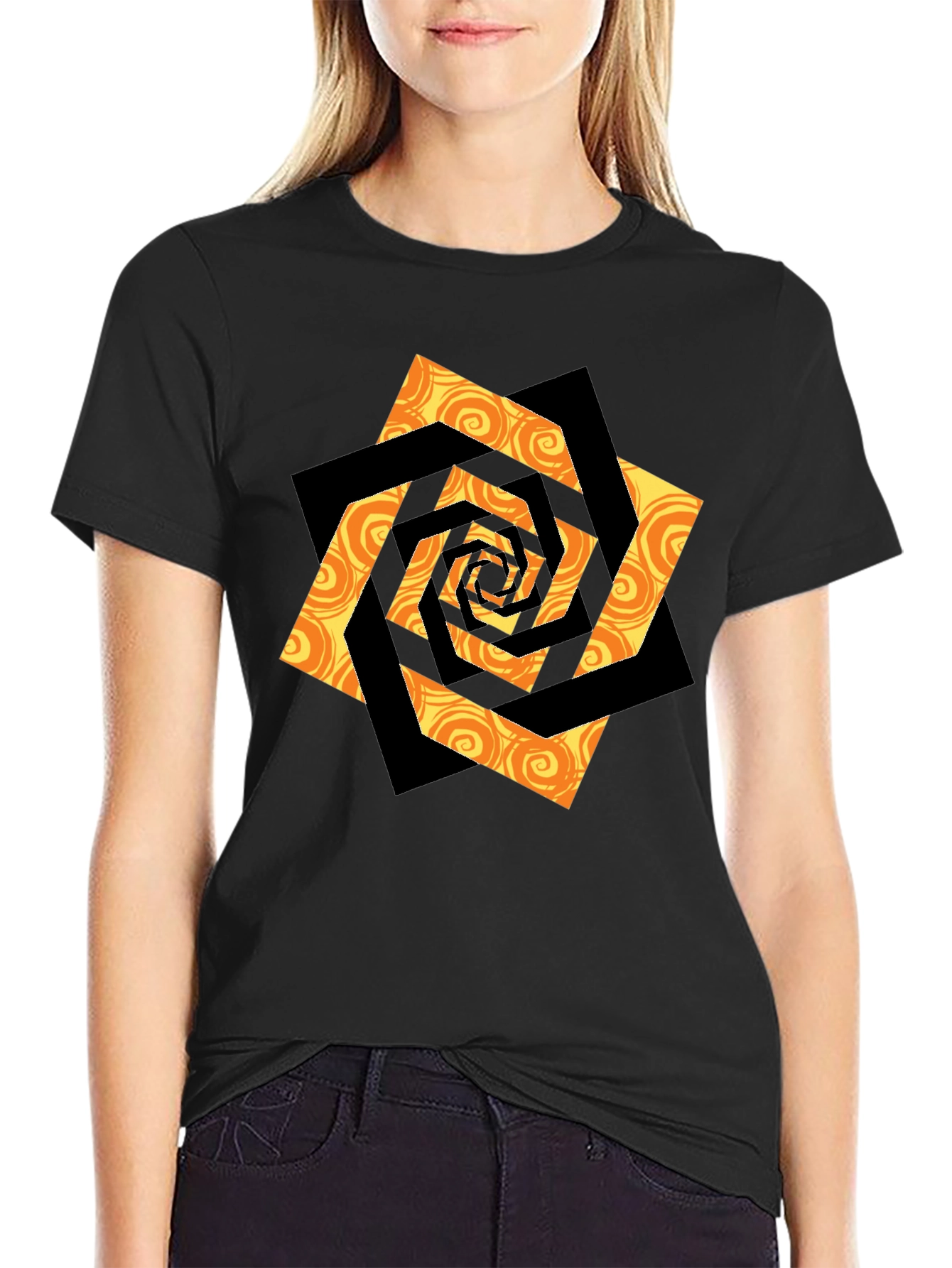 Swirl Geometric Graphic Black T-Shirt